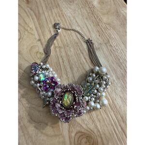 Betsey Johnson Bird & Butterflies Statement Necklace Chunky Heavy Rhinestones